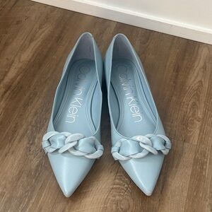 Calvin Klein Sky Blue Flats with Chain Detail